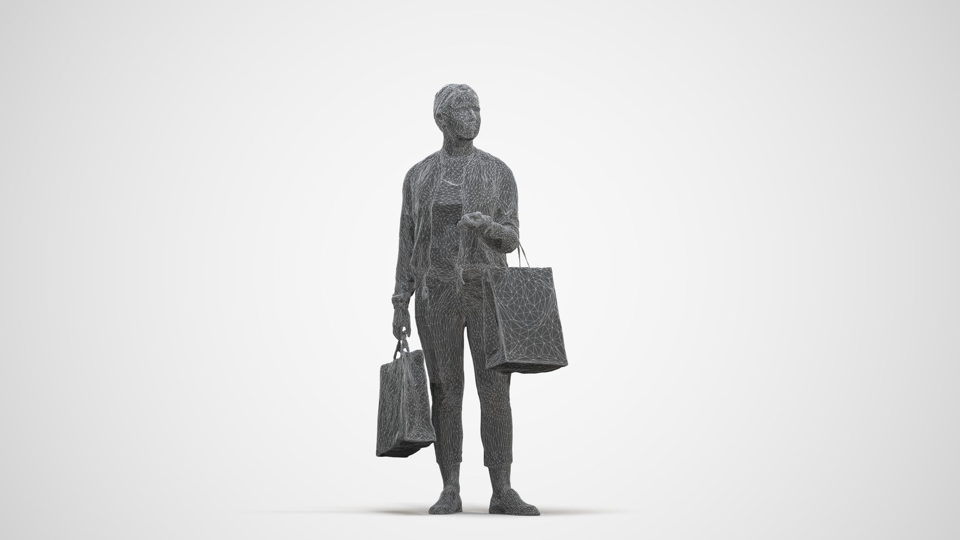 3D scanned woman shopping casual, photorealistic archviz people for Enscape and SketchUp, three-quarter front view render