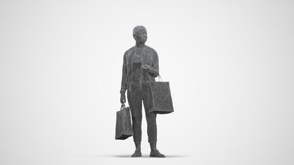 3D scanned woman shopping casual, photorealistic archviz people for Enscape and SketchUp, three-quarter front view render