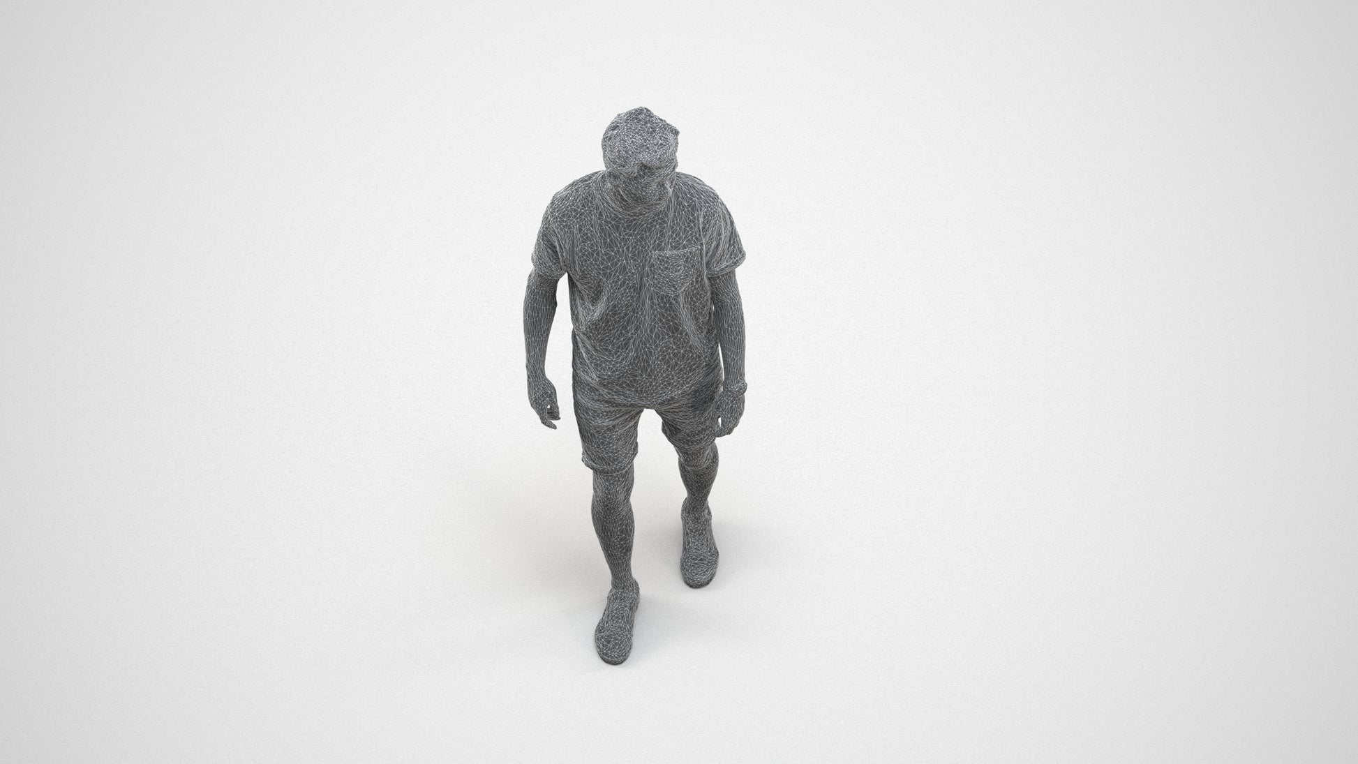 scanned 3D man casual walking, photogrammetry people for Enscape and V-Ray, wireframe three-quarter view