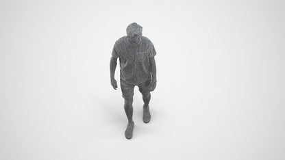 scanned 3D man casual walking, photogrammetry people for Enscape and V-Ray, wireframe three-quarter view