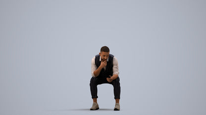 3D scanned man sitting business, photorealistic archviz people for Enscape and SketchUp, side view render