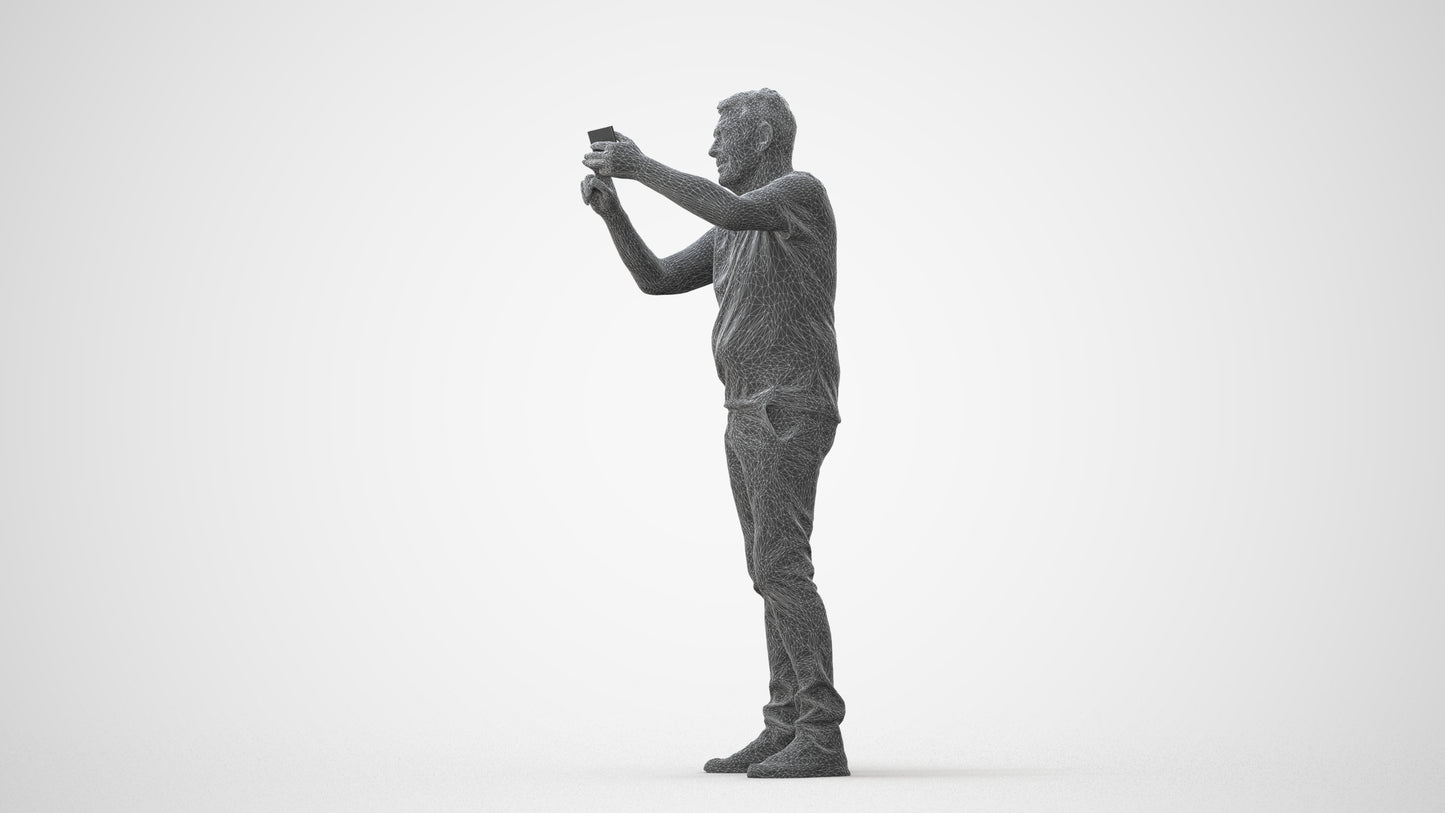 3D human model senior man casual standing, photogrammetry scanned person for archviz, square thumbnail