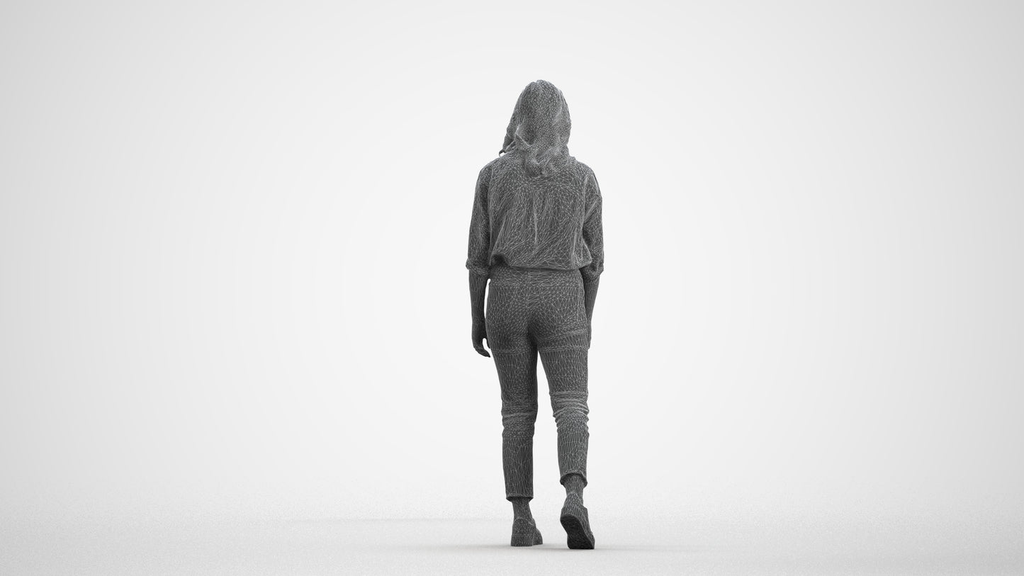 realistic 3D people woman casual walking, render-ready for V-Ray and Corona, FBX OBJ, wireframe front view
