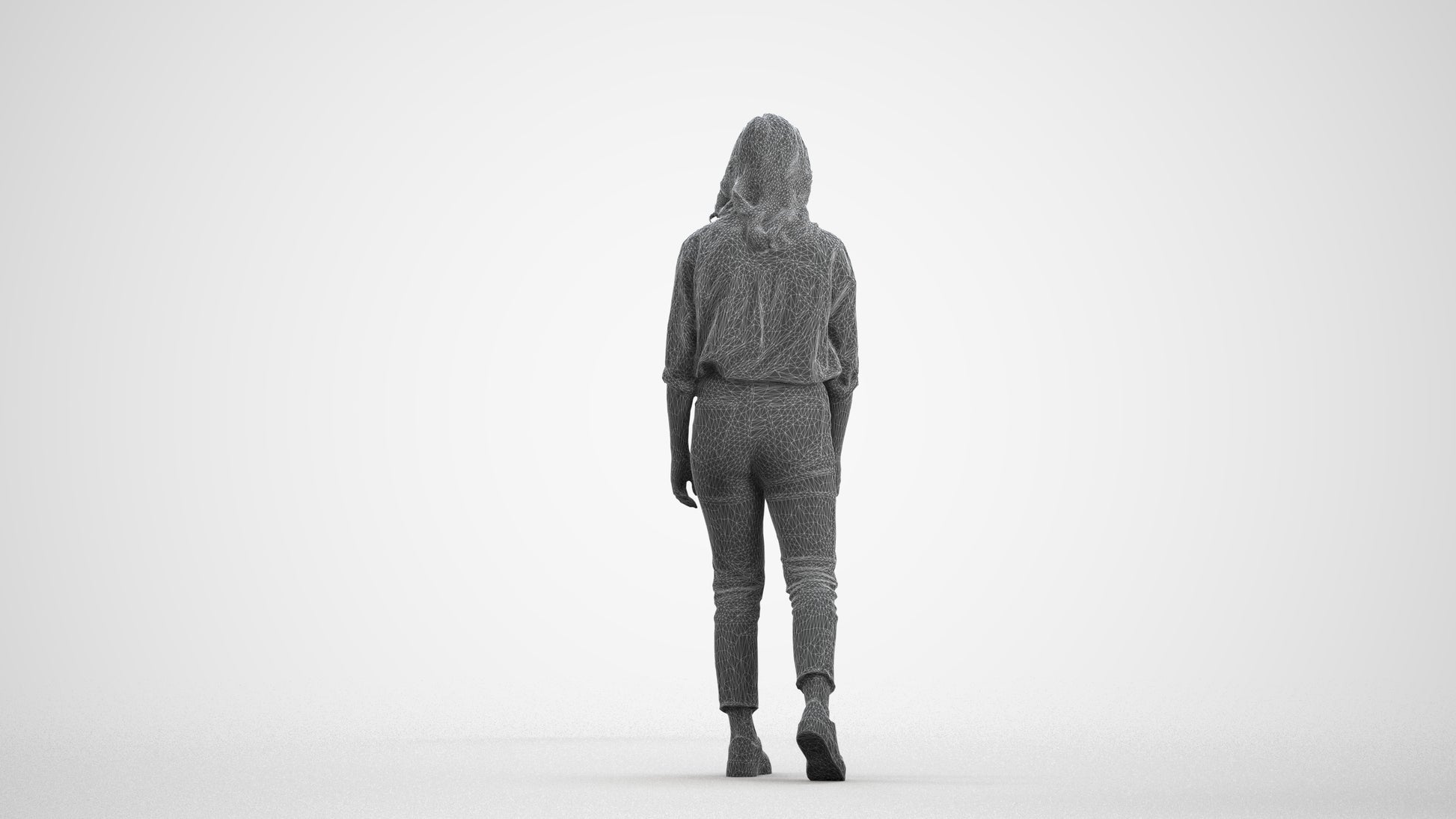 realistic 3D people woman casual walking, render-ready for V-Ray and Corona, FBX OBJ, wireframe front view