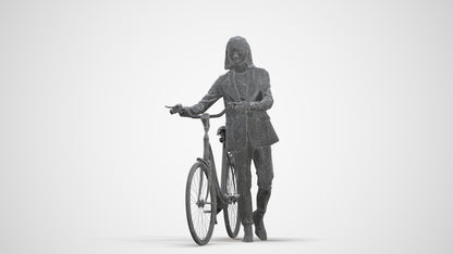 realistic 3D woman business cycling, scanned archviz people for Blender and 3ds Max, three-quarter front view render