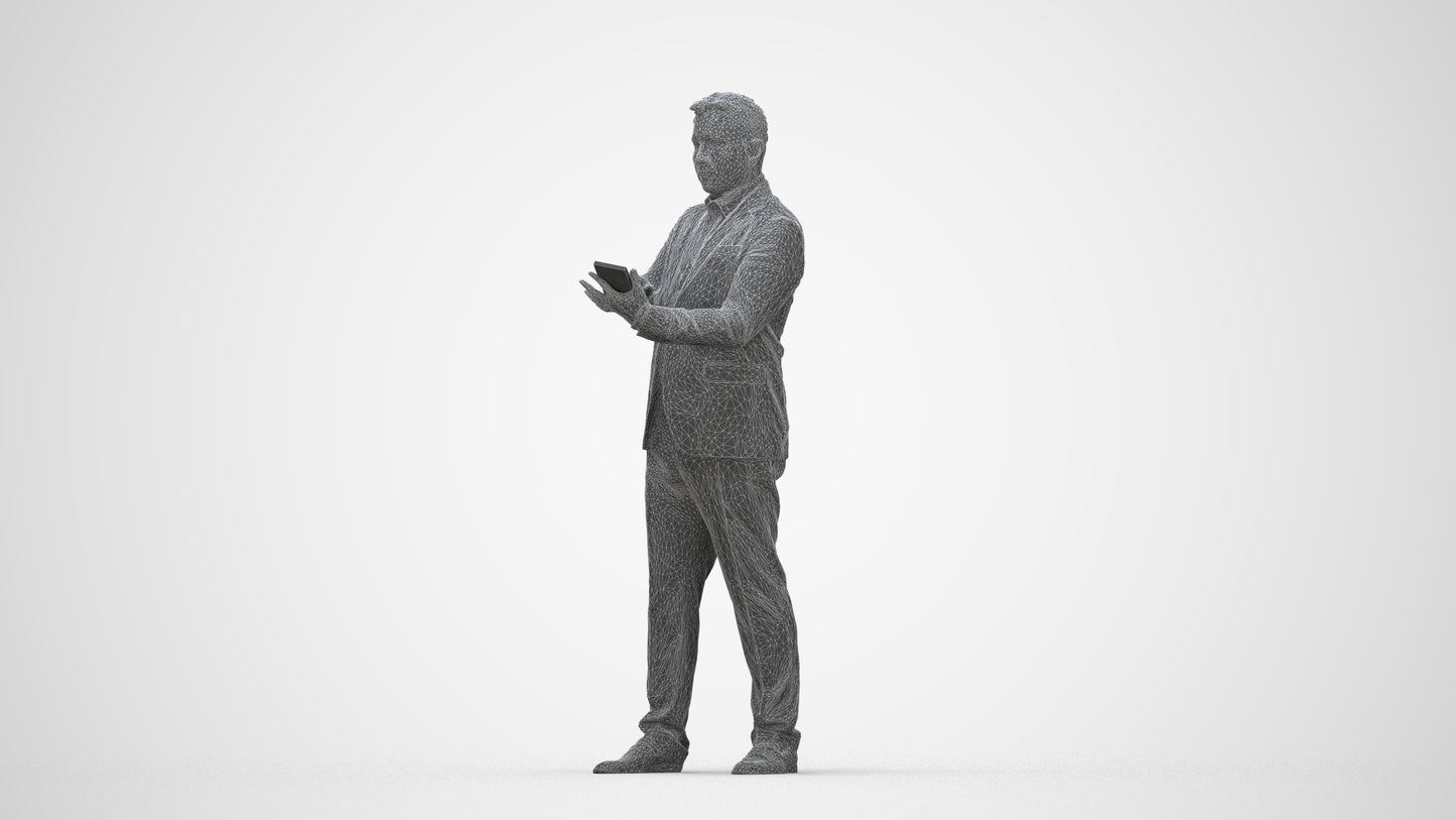 3D scanned man business, photorealistic archviz people for Enscape and SketchUp, wireframe back view