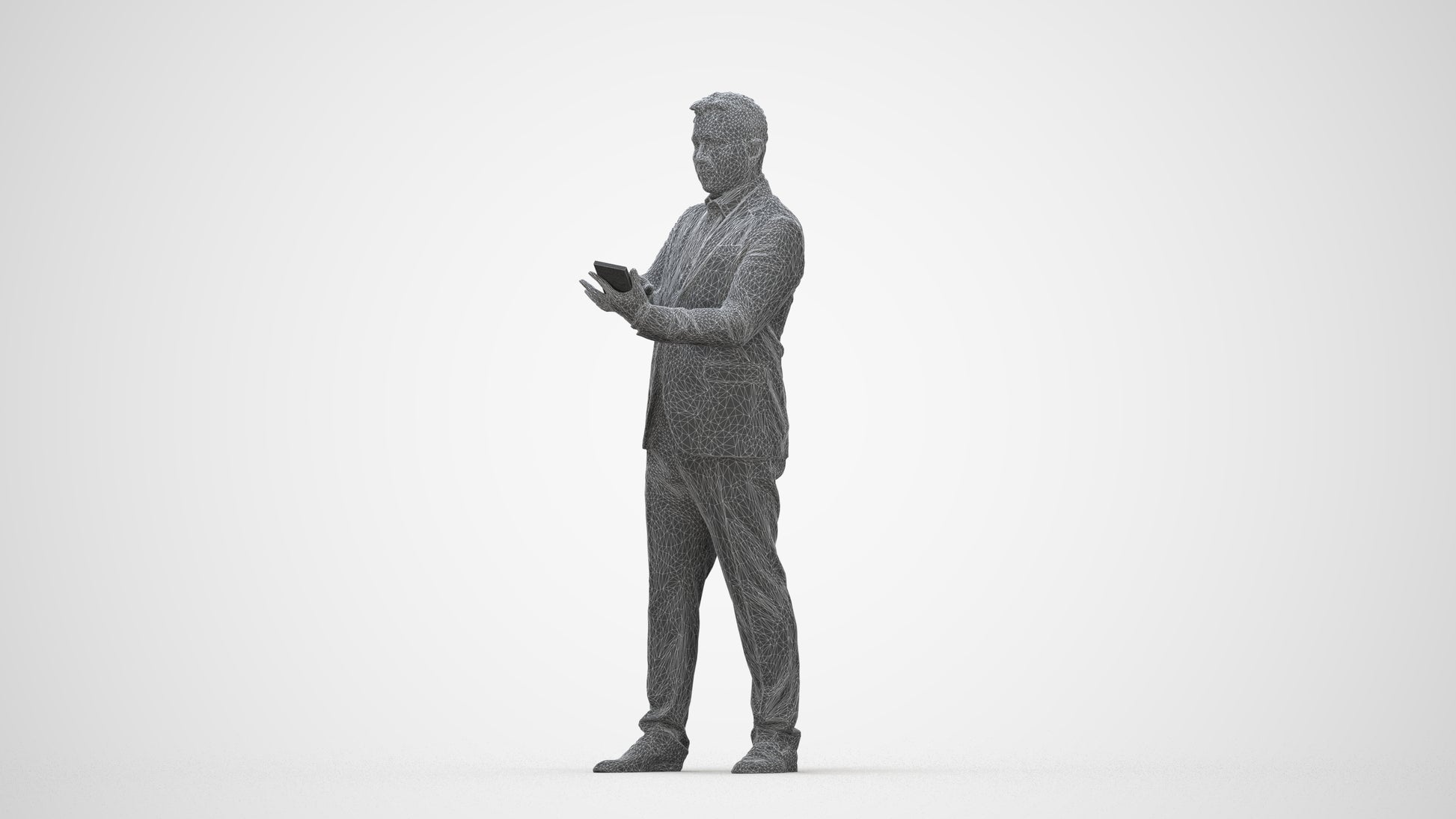 3D scanned man business, photorealistic archviz people for Enscape and SketchUp, wireframe back view