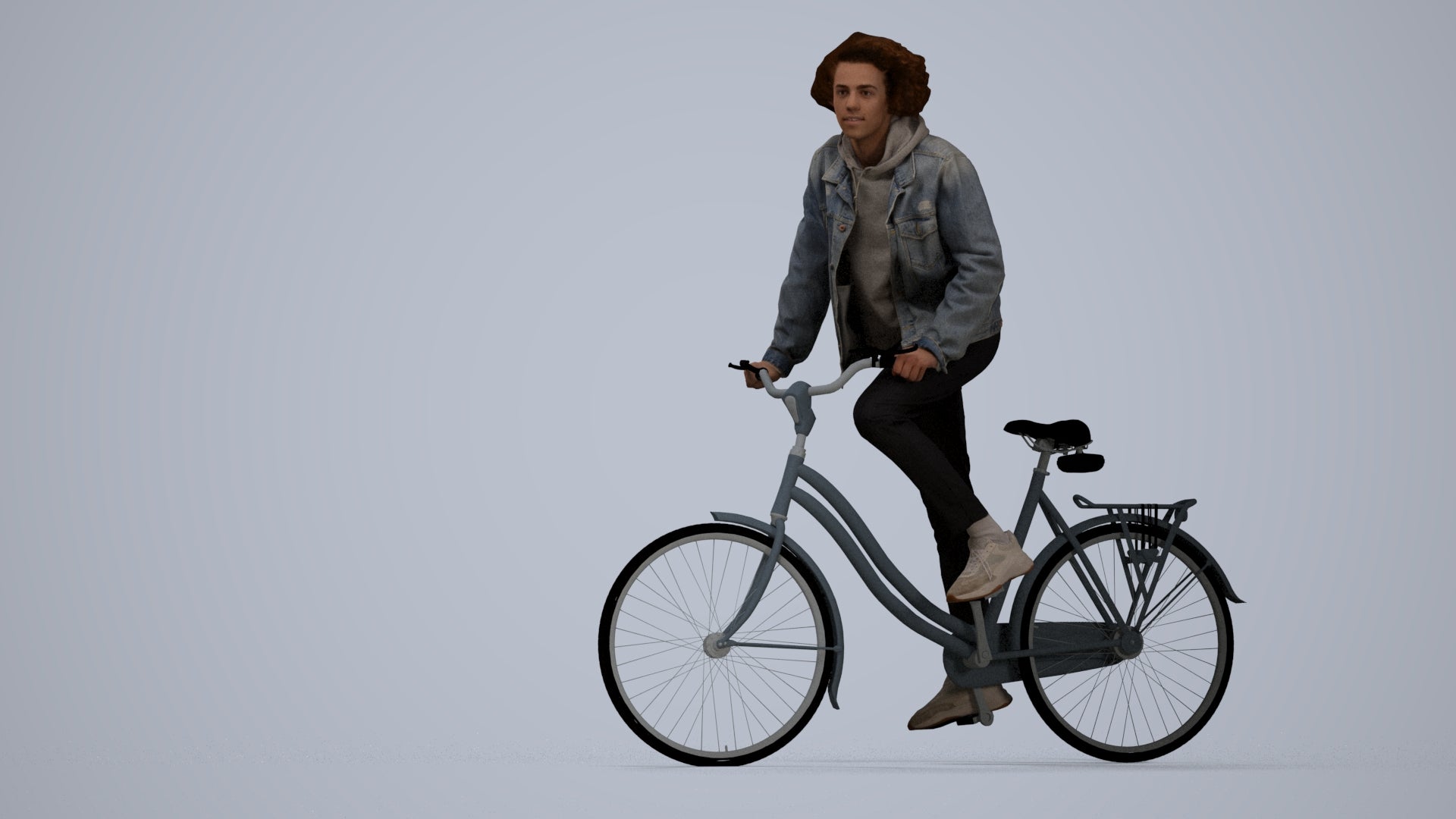 realistic 3D human man casual cycling, archviz people FBX OBJ for Blender, top-down view render