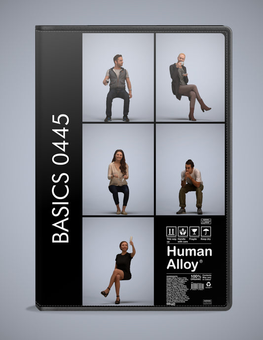 realistic 3D humans sitting pack, 5 archviz people FBX OBJ for Blender