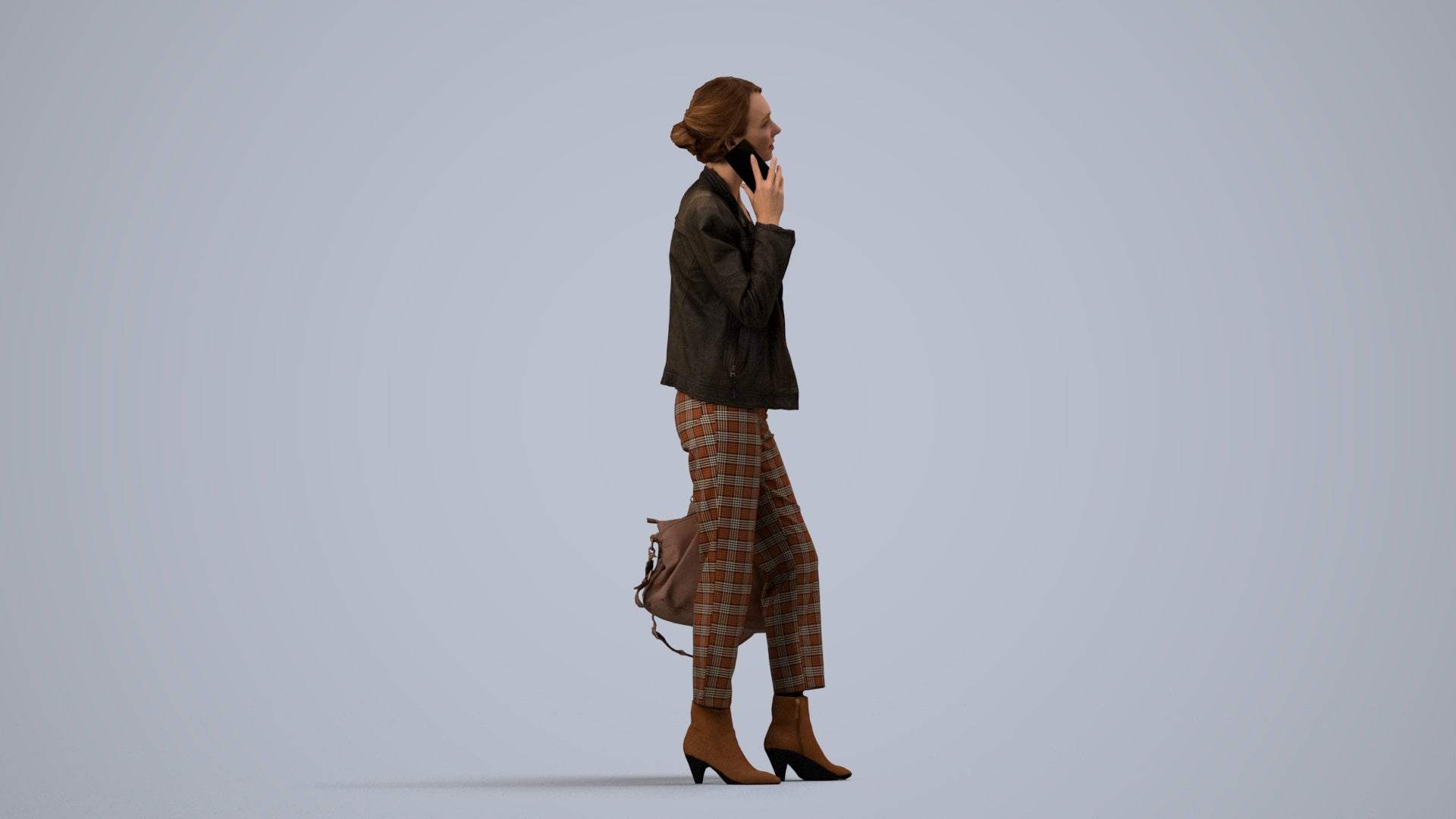 realistic 3D people woman business standing, render-ready for V-Ray and Corona, FBX OBJ, side view render