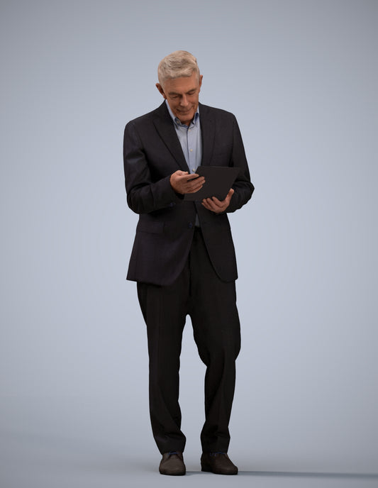 3D scanned senior man business, photorealistic archviz people for Enscape and SketchUp