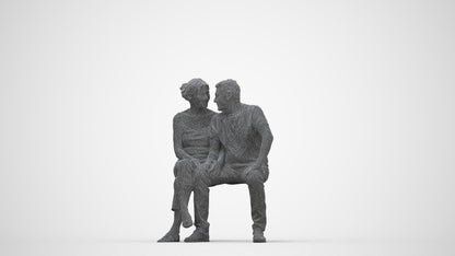 3D people model senior woman casual couple, scanned human for 3ds Max rendering, wireframe back view