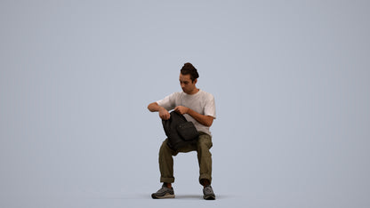 3D human model man casual sitting, photogrammetry scanned person for archviz, standing pose render