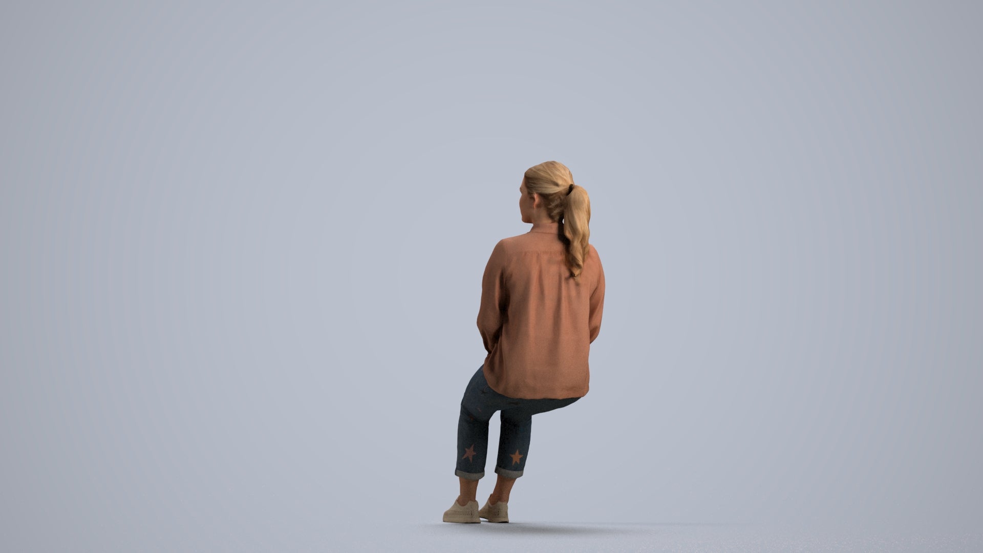realistic 3D people woman casual sitting, render-ready for V-Ray and Corona, FBX OBJ, front view render