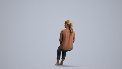 realistic 3D people woman casual sitting, render-ready for V-Ray and Corona, FBX OBJ, front view render