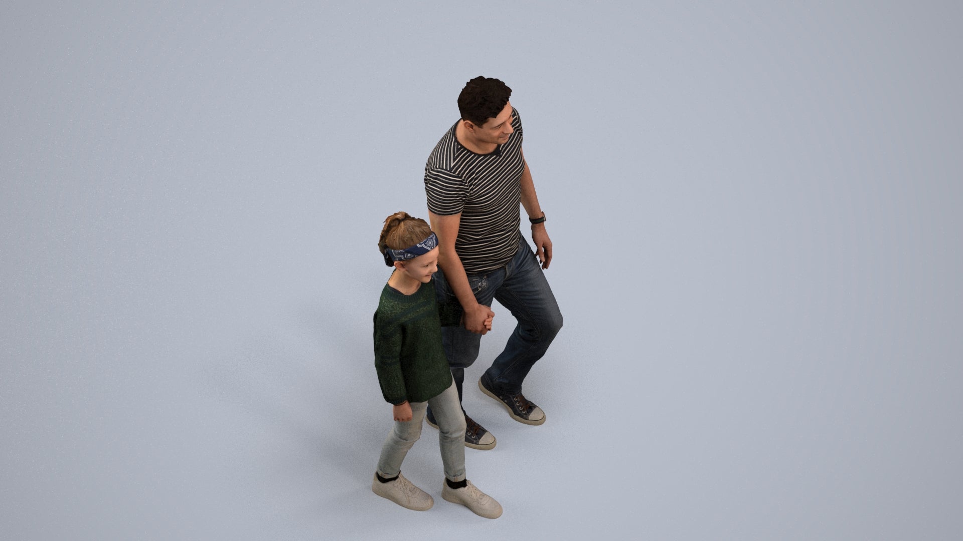 photogrammetry 3D girl casual walking, realistic human model archviz FBX, back view render