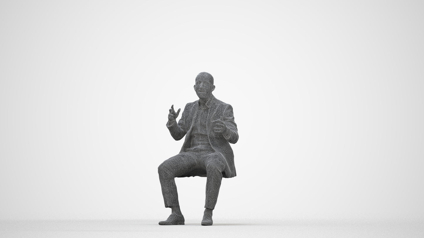 3D scanned man business, photorealistic archviz people for Enscape and SketchUp, wireframe back view