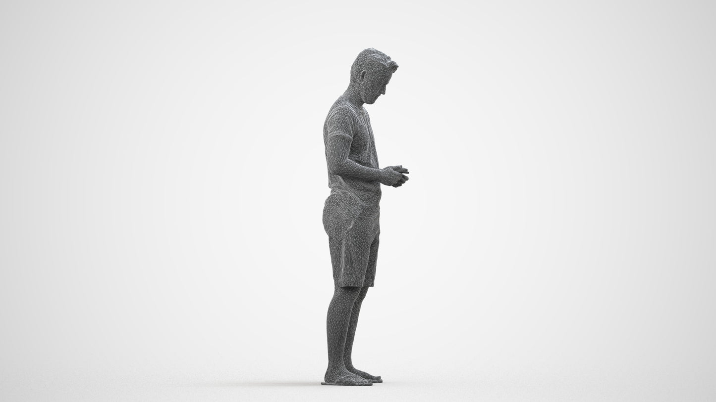 realistic 3D human man standing, archviz people FBX OBJ for Blender, wireframe side view