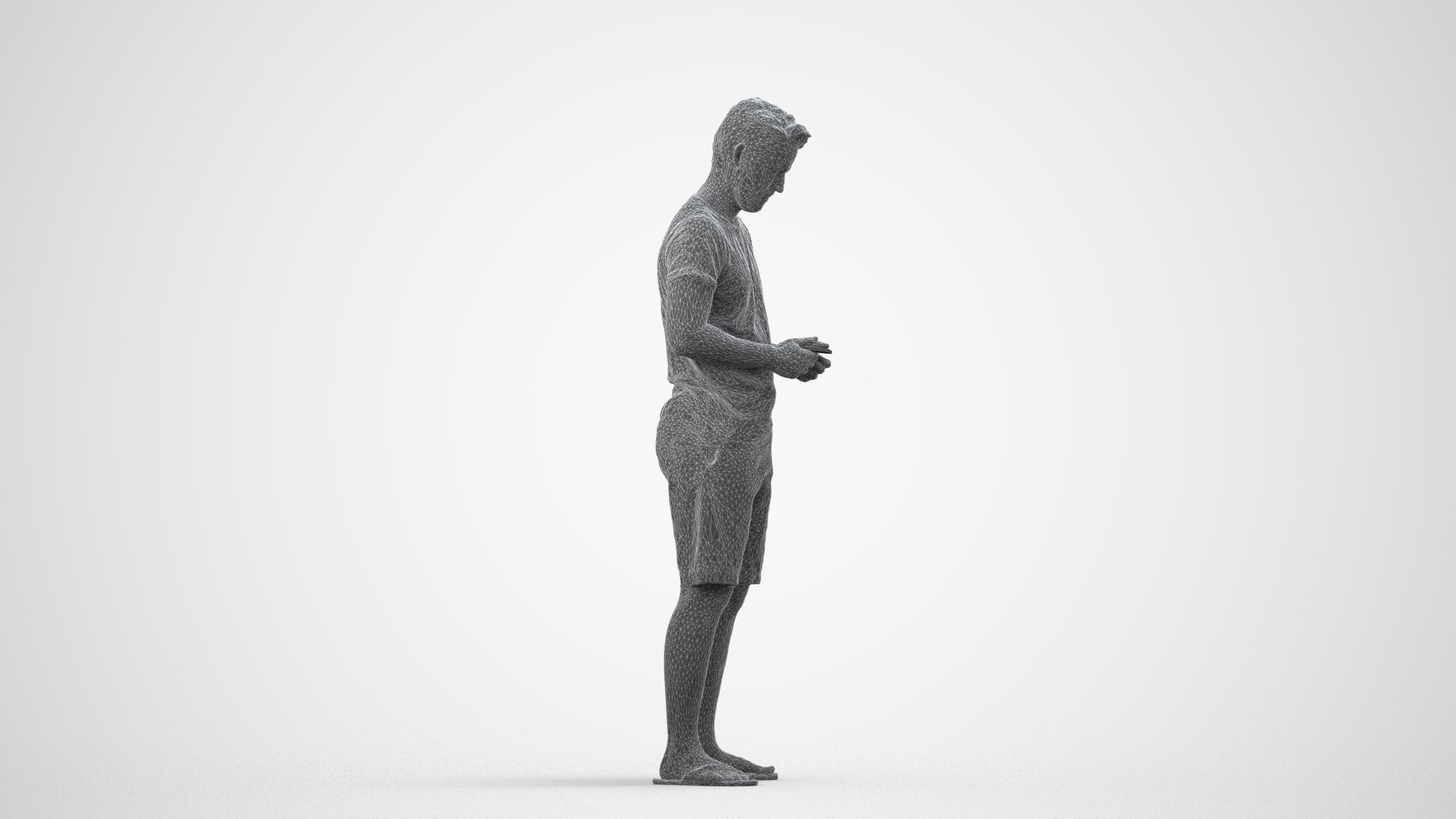 realistic 3D human man standing, archviz people FBX OBJ for Blender, wireframe side view