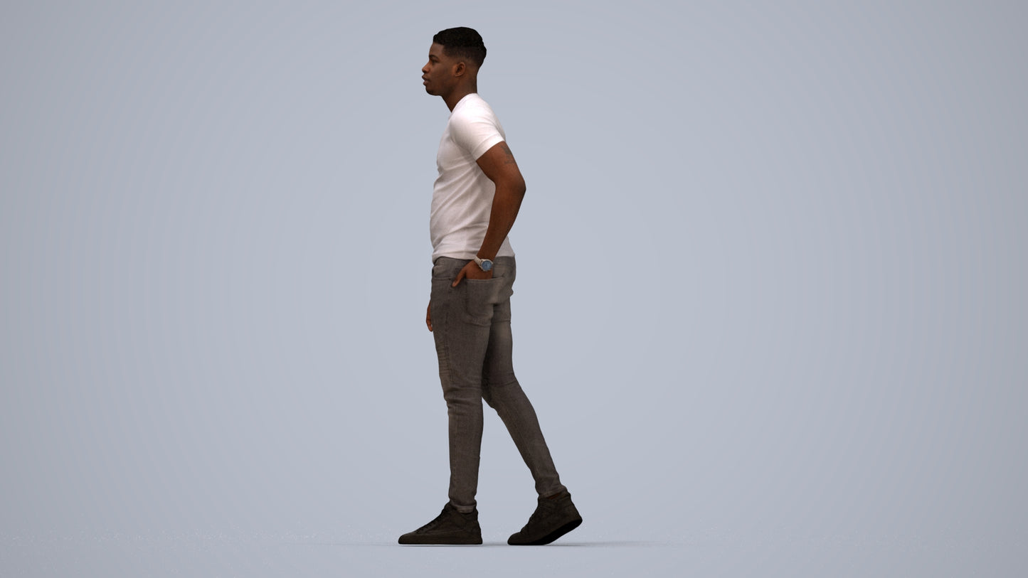 scanned 3D man casual walking, photogrammetry people for Enscape and V-Ray, top-down view render