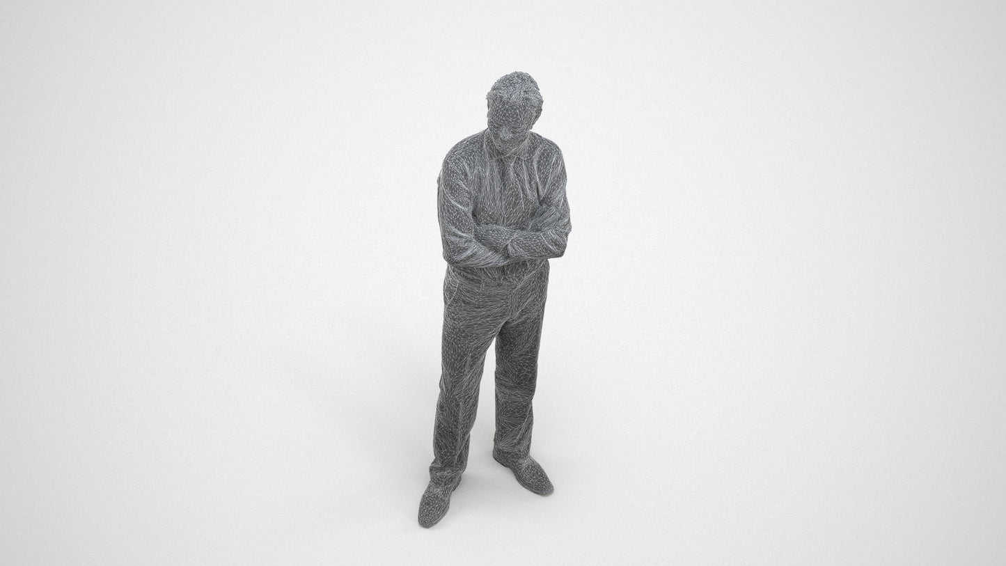 realistic 3D people man business, render-ready for V-Ray and Corona, FBX OBJ, wireframe three-quarter view
