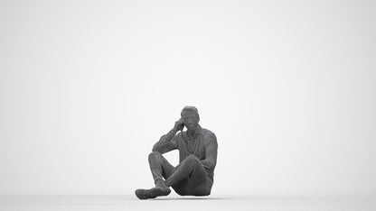 3D scanned man sitting casual, photorealistic archviz people for Enscape and SketchUp, wireframe back view