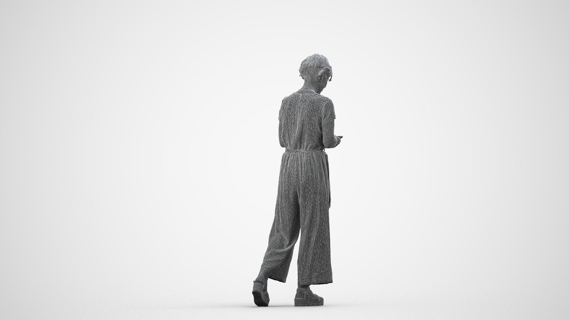 scanned 3D senior woman casual walking, photogrammetry people for Enscape and V-Ray, wireframe side view