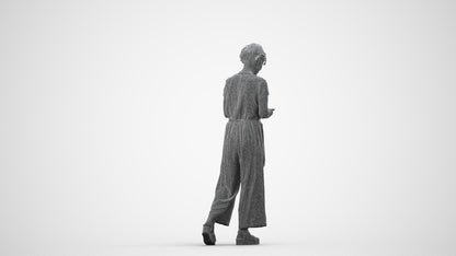 scanned 3D senior woman casual walking, photogrammetry people for Enscape and V-Ray, wireframe side view