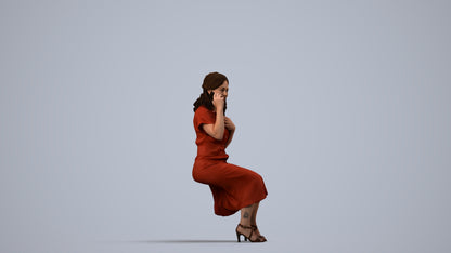 realistic 3D human woman casual sitting, archviz people FBX OBJ for Blender, side view render