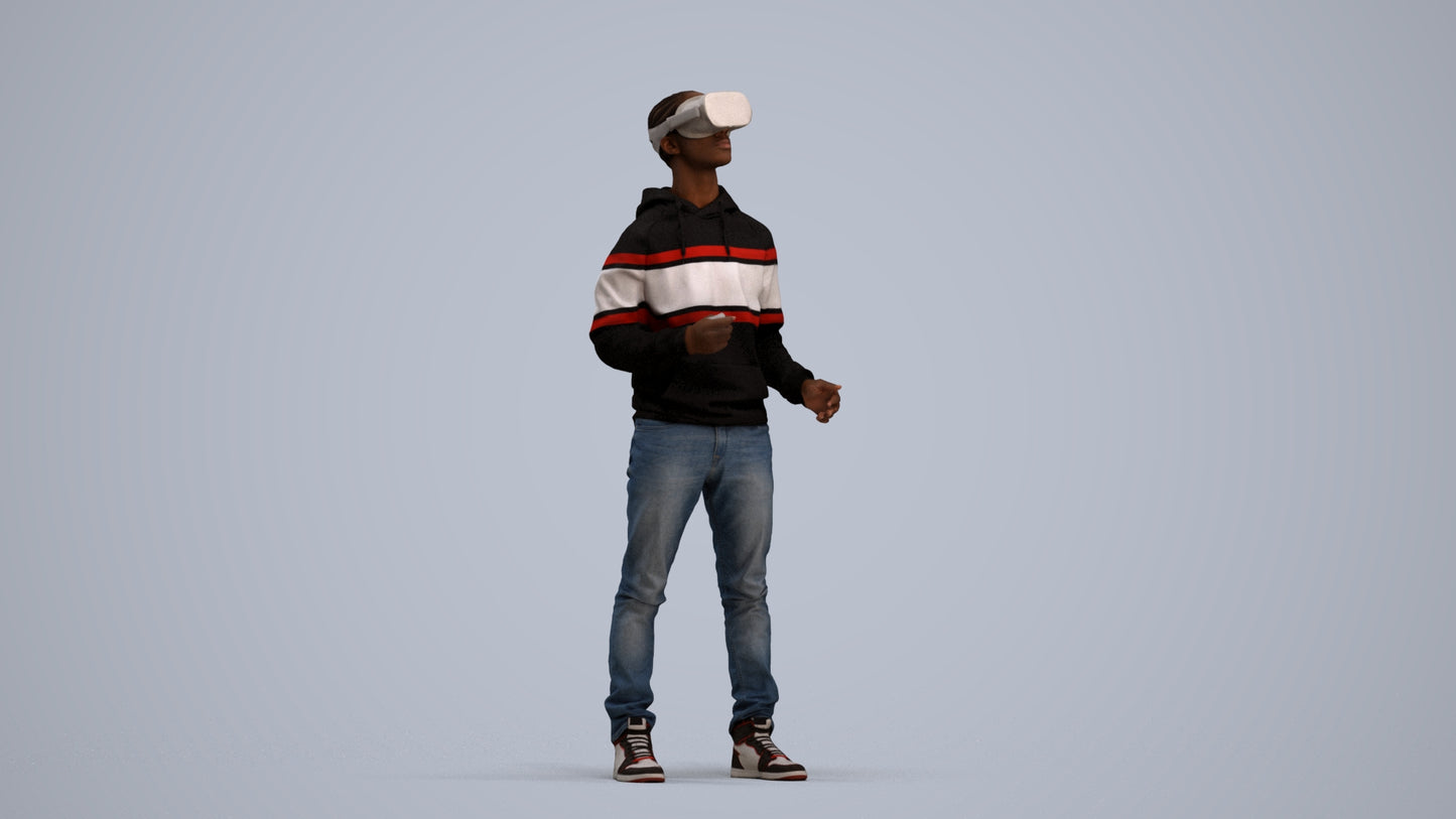 realistic 3D human boy casual kids, archviz people FBX OBJ for Blender, standing pose render