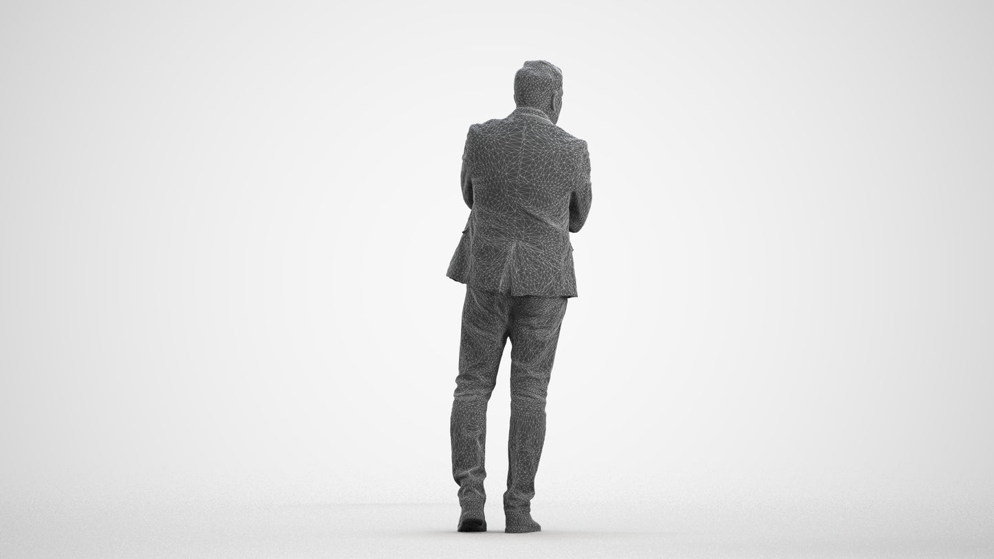 photogrammetry 3D man business, realistic human model archviz FBX, wireframe front view