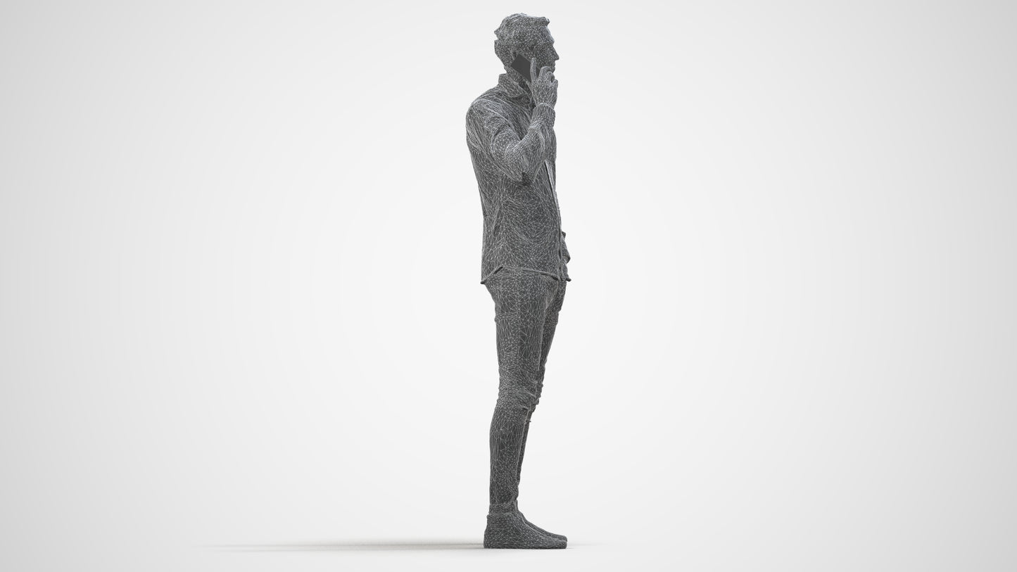 scanned 3D man casual standing, photogrammetry people for Enscape and V-Ray, wireframe front view