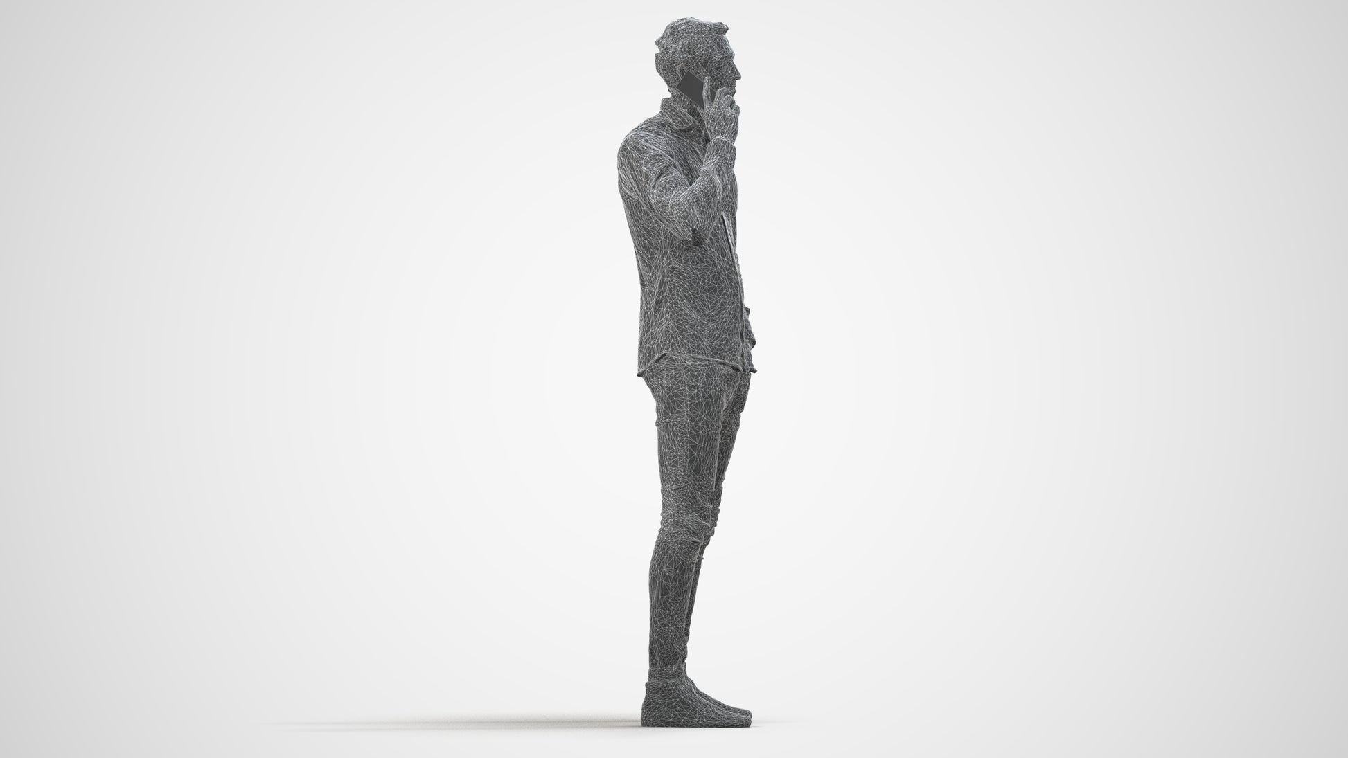 scanned 3D man casual standing, photogrammetry people for Enscape and V-Ray, wireframe front view