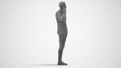 scanned 3D man casual standing, photogrammetry people for Enscape and V-Ray, wireframe front view