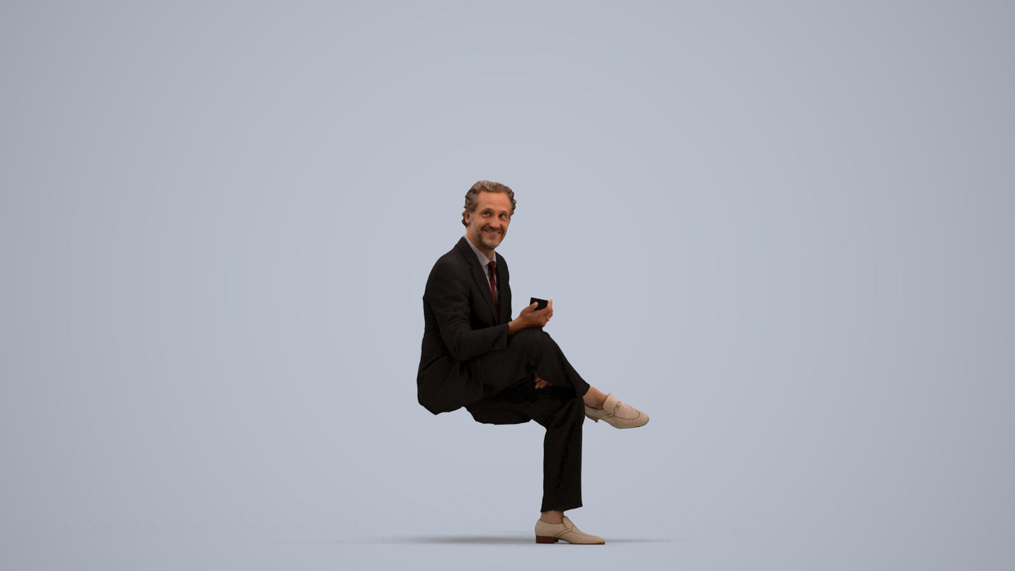scanned 3D man business sitting, photogrammetry people for Enscape and V-Ray, standing pose render