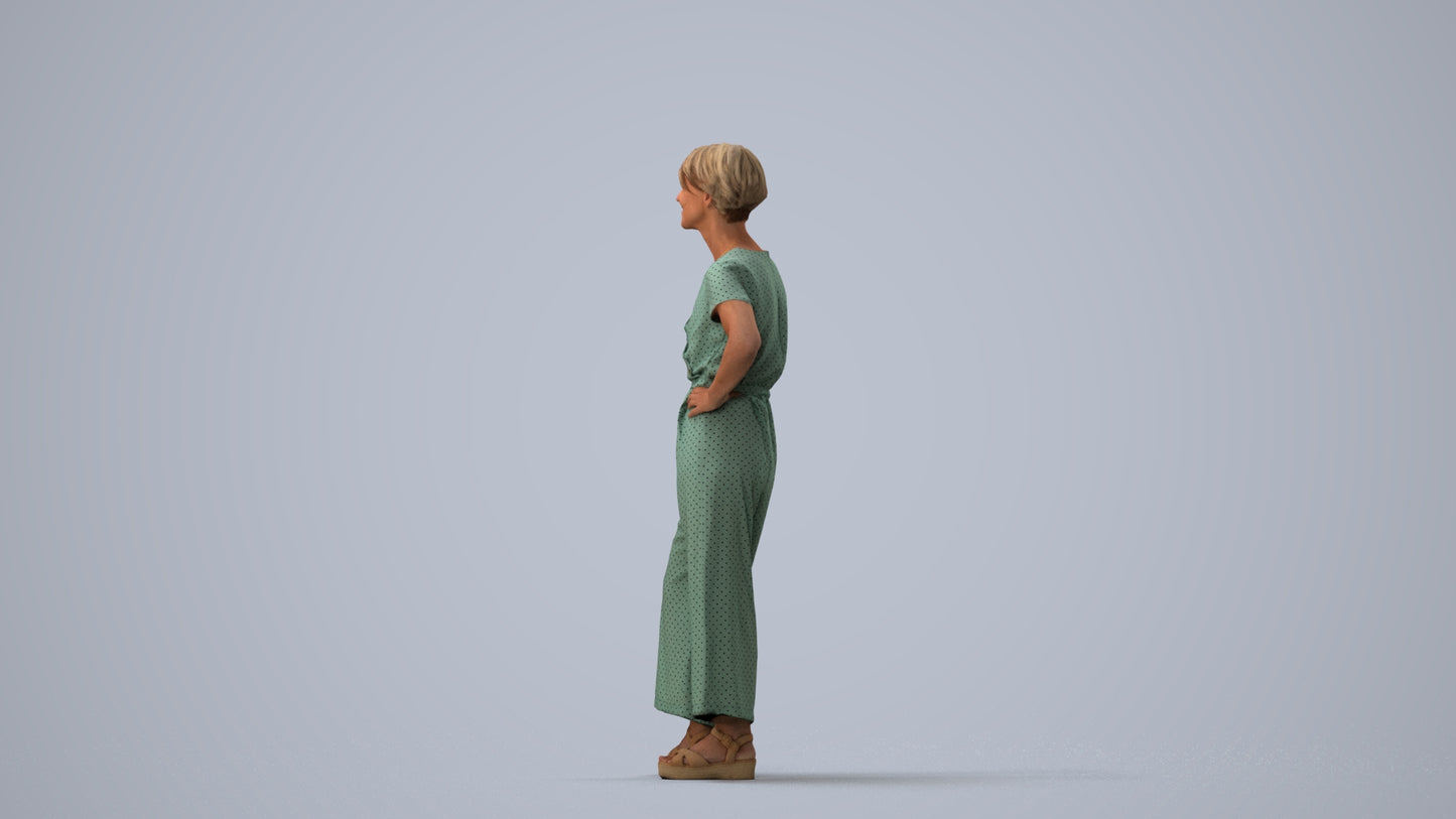 3D people model senior woman casual standing, scanned human for 3ds Max rendering, three-quarter view render