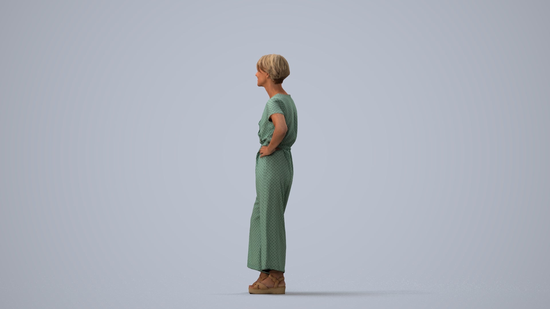 3D people model senior woman casual standing, scanned human for 3ds Max rendering, three-quarter view render