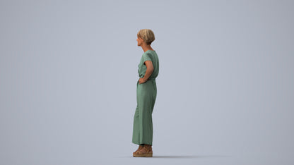 3D people model senior woman casual standing, scanned human for 3ds Max rendering, three-quarter view render