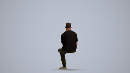 photogrammetry 3D man casual sitting, realistic human model archviz FBX, front view render