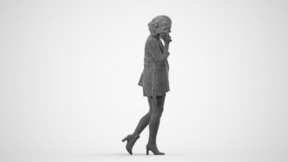 3D scanned woman walking business, photorealistic archviz people for Enscape and SketchUp, wireframe side view