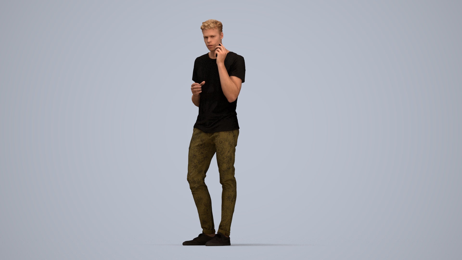 3D people model man casual standing, scanned human for 3ds Max rendering, top-down view render