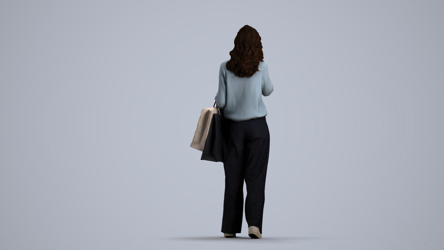 realistic 3D people woman casual walking, render-ready for V-Ray and Corona, FBX OBJ, front view render