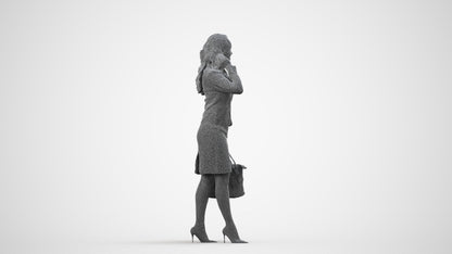 3D scanned woman standing business, photorealistic archviz people for Enscape and SketchUp, wireframe side view