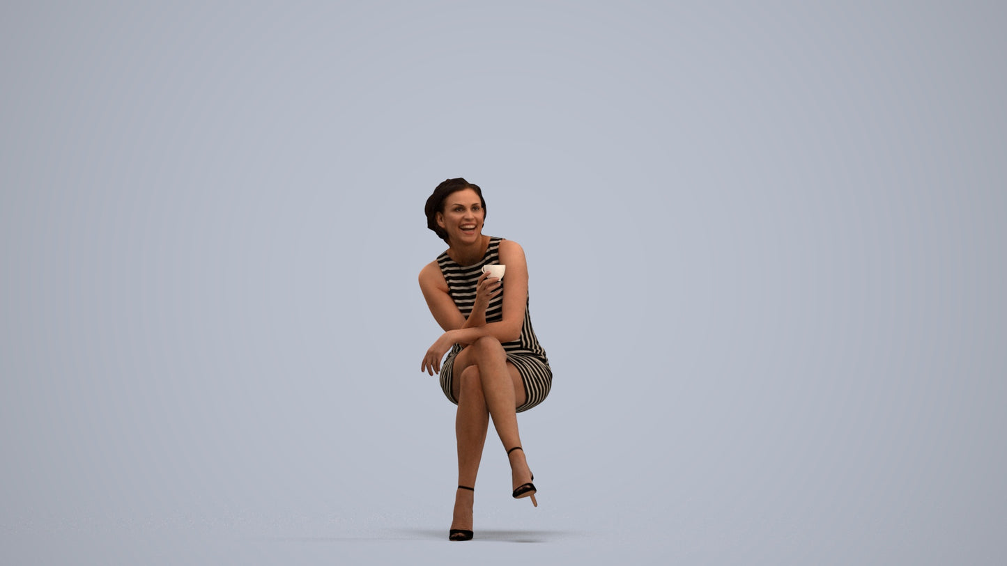 3D people model woman casual sitting, scanned human for 3ds Max rendering, standing pose render