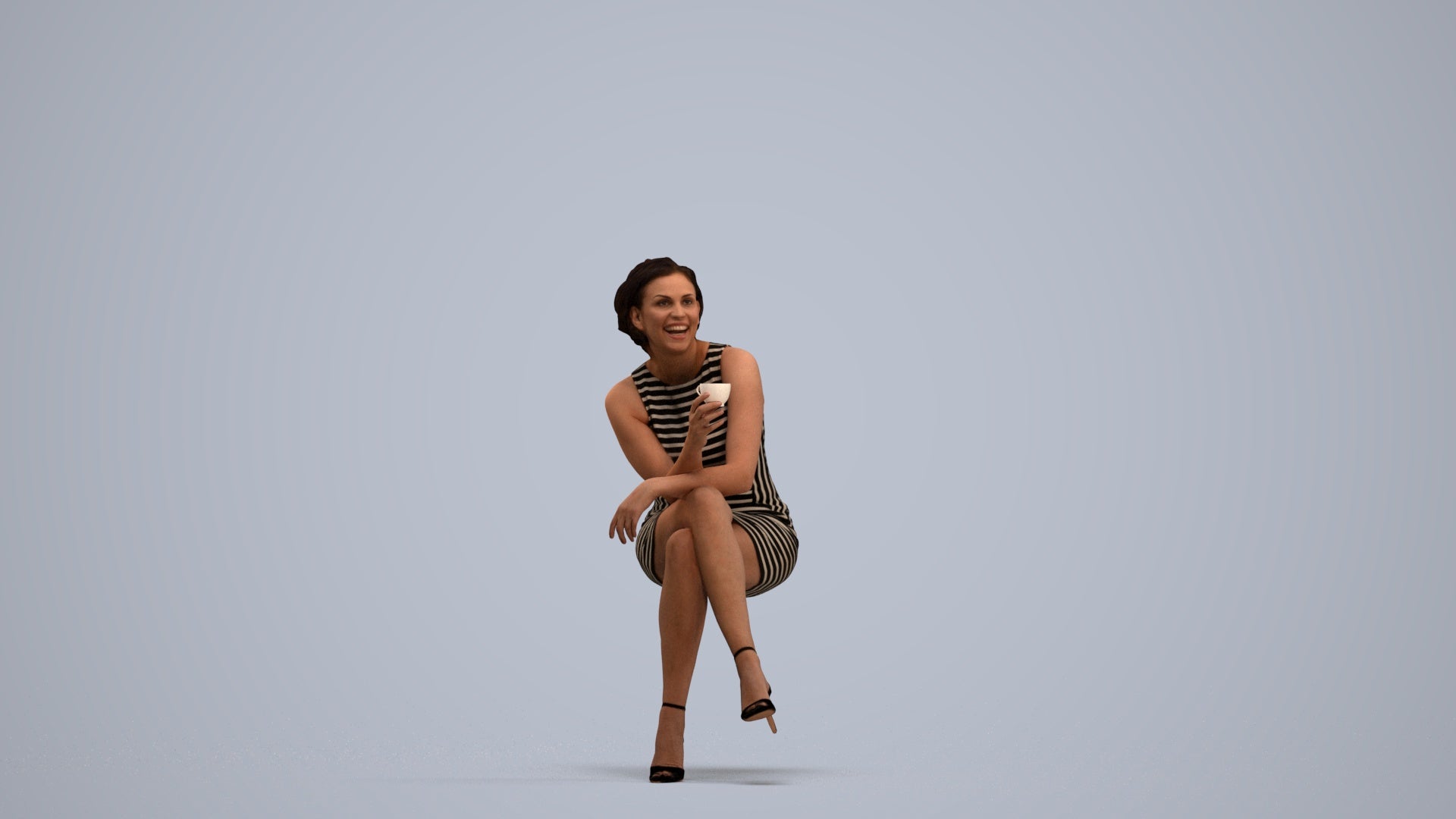 3D people model woman casual sitting, scanned human for 3ds Max rendering, standing pose render