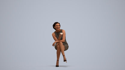 3D people model woman casual sitting, scanned human for 3ds Max rendering, standing pose render