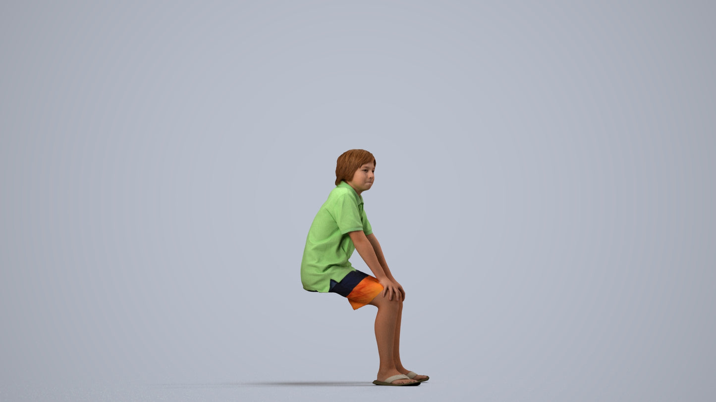 scanned 3D boy kids, photogrammetry people for Enscape and V-Ray, side view render