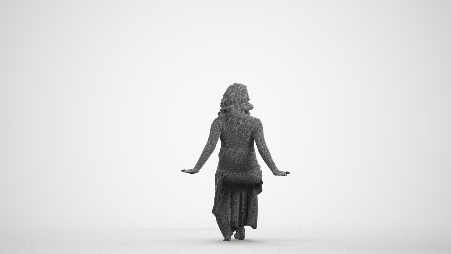 realistic 3D woman casual sitting, scanned archviz people for Blender and 3ds Max, wireframe front view