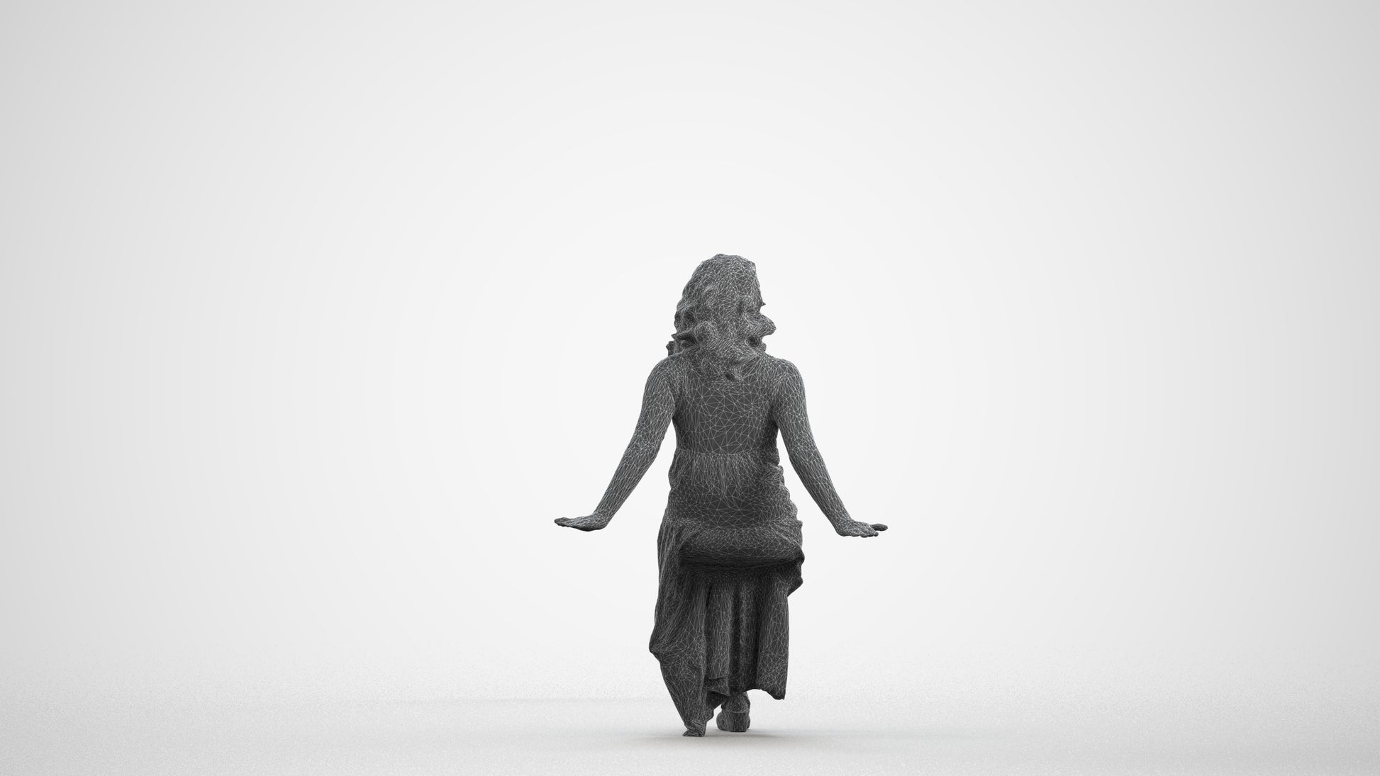 realistic 3D woman casual sitting, scanned archviz people for Blender and 3ds Max, wireframe front view