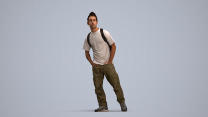 3D human model man casual walking, photogrammetry scanned person for archviz, standing pose render